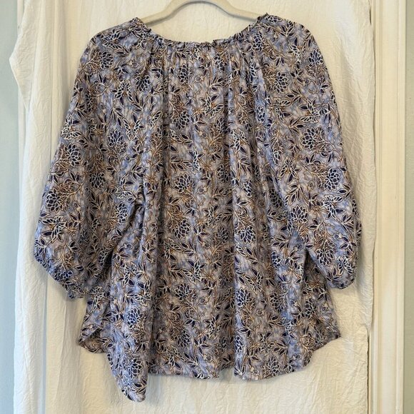 J Jill Linen Tunic Top Womens Medium Purple Floral Peasant Lace look Boho Blouse - Picture 6 of 16